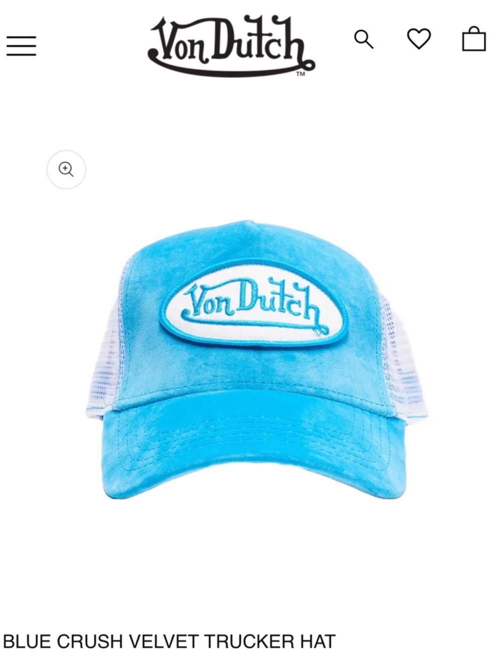 New with Tags Von Dutch Baby Blue Velvet Trucker Hat
